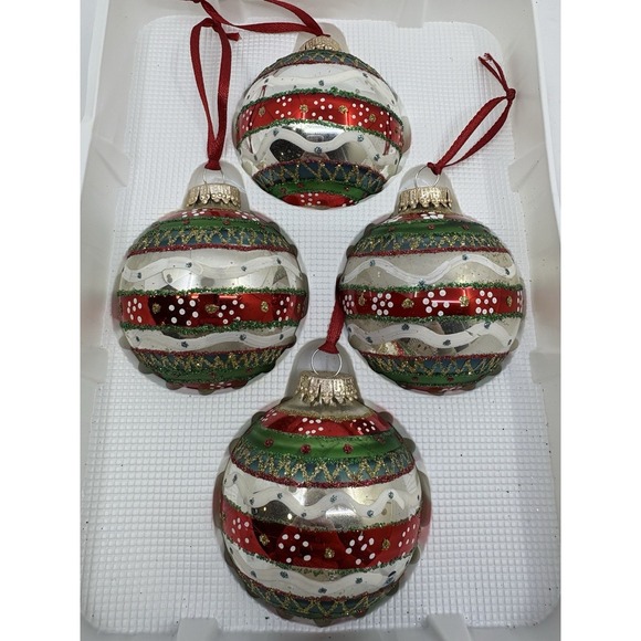 Sparkling Creations Green Red Christmas Ball Ornaments- With Box - Picture 3 of 5